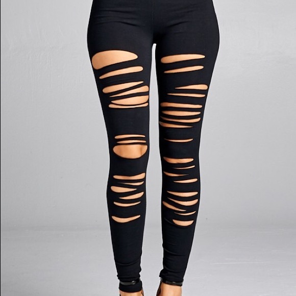 New Soft Distressed Black Leggings - Picture 1 of 5